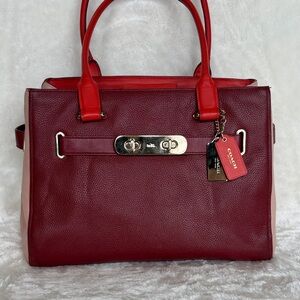 Coach Swagger Carryall Colorblock Pebbled Leather Satchel Bag